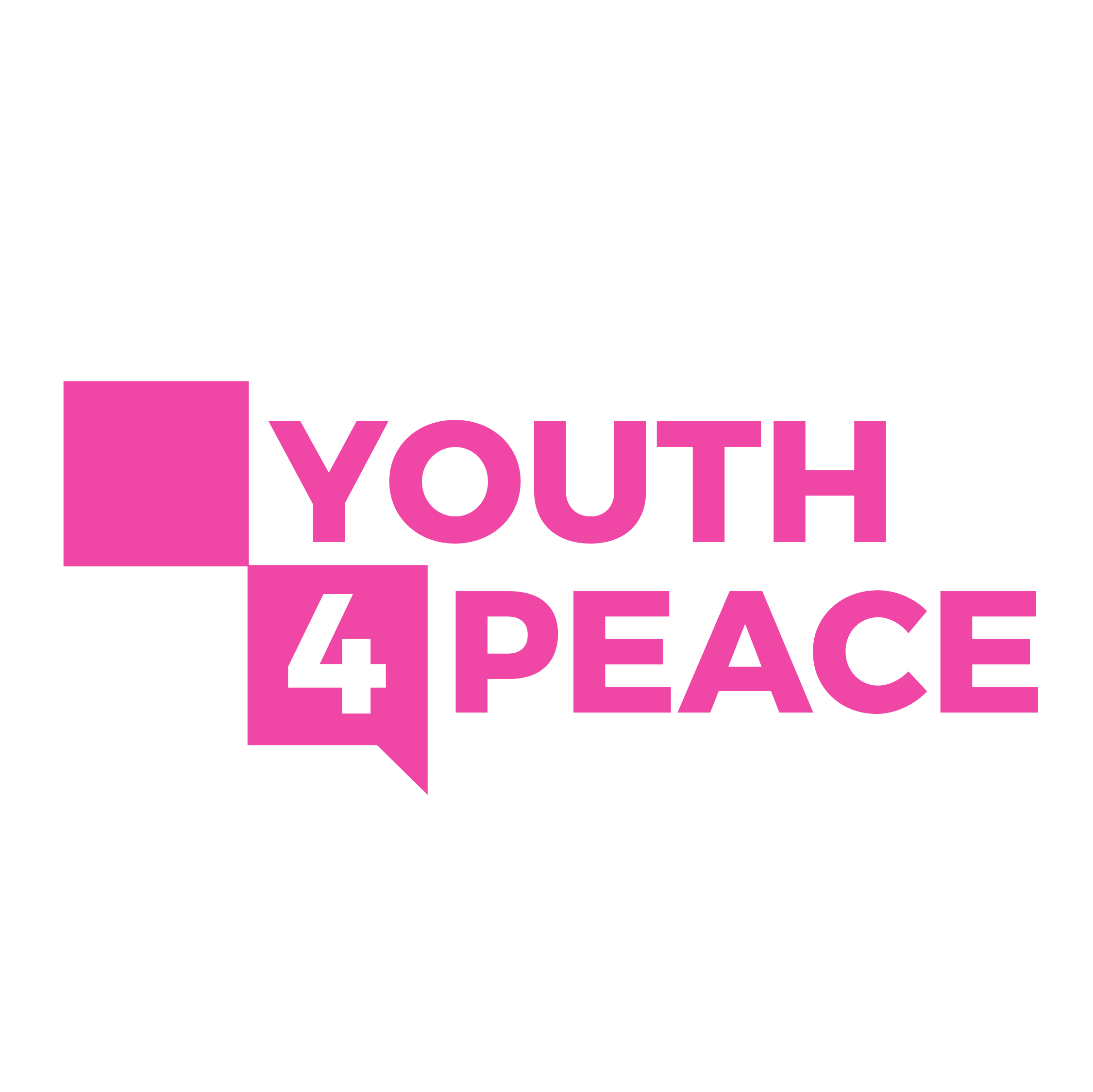 The image features a logo with the text "YOUTH 4 PEACE" in bold pink letters. The number "4" is enclosed in a speech bubble, and the design is set against a black background.